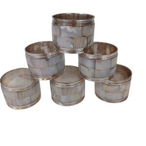 Shell Inlay Napkin Rings Vtg Mother Of Pearl Abalone Lot Of 6 Elegant